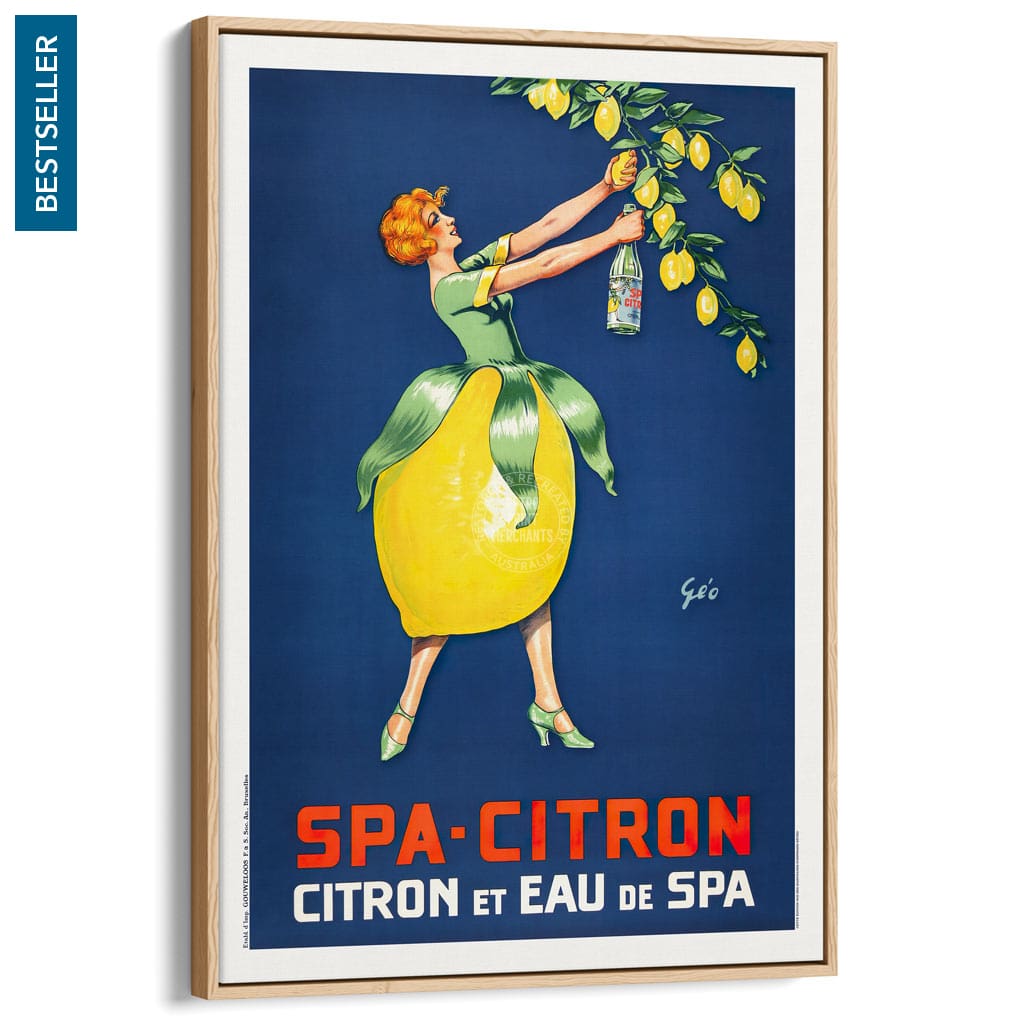 Spa Citron 1930 | Belgium A3 297 X 420Mm 11.7 16.5 Inches / Canvas Floating Frame - Natural Oak