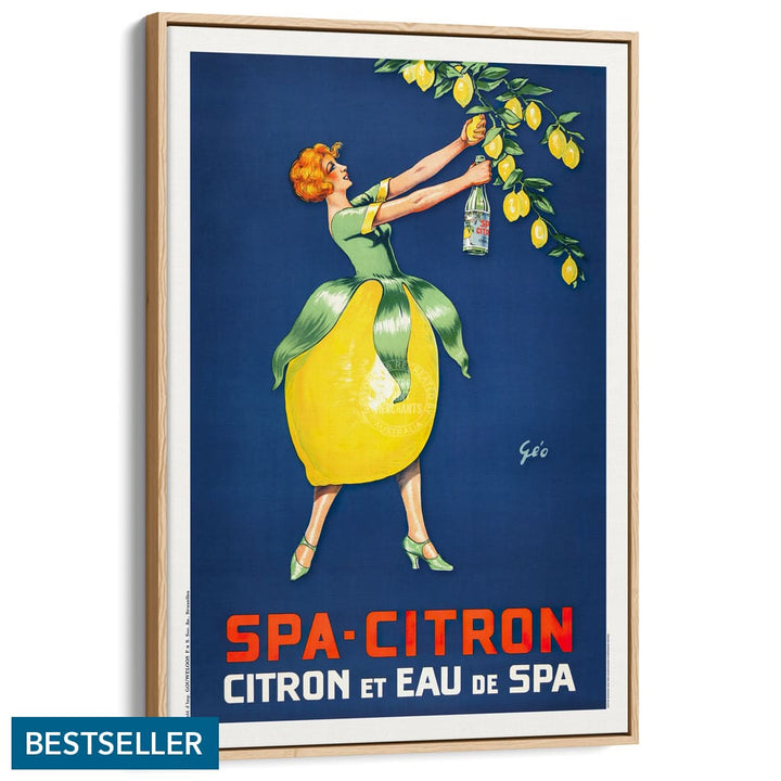 Spa Citron 1930 | Belgium A3 297 X 420Mm 11.7 16.5 Inches / Canvas Floating Frame - Natural Oak