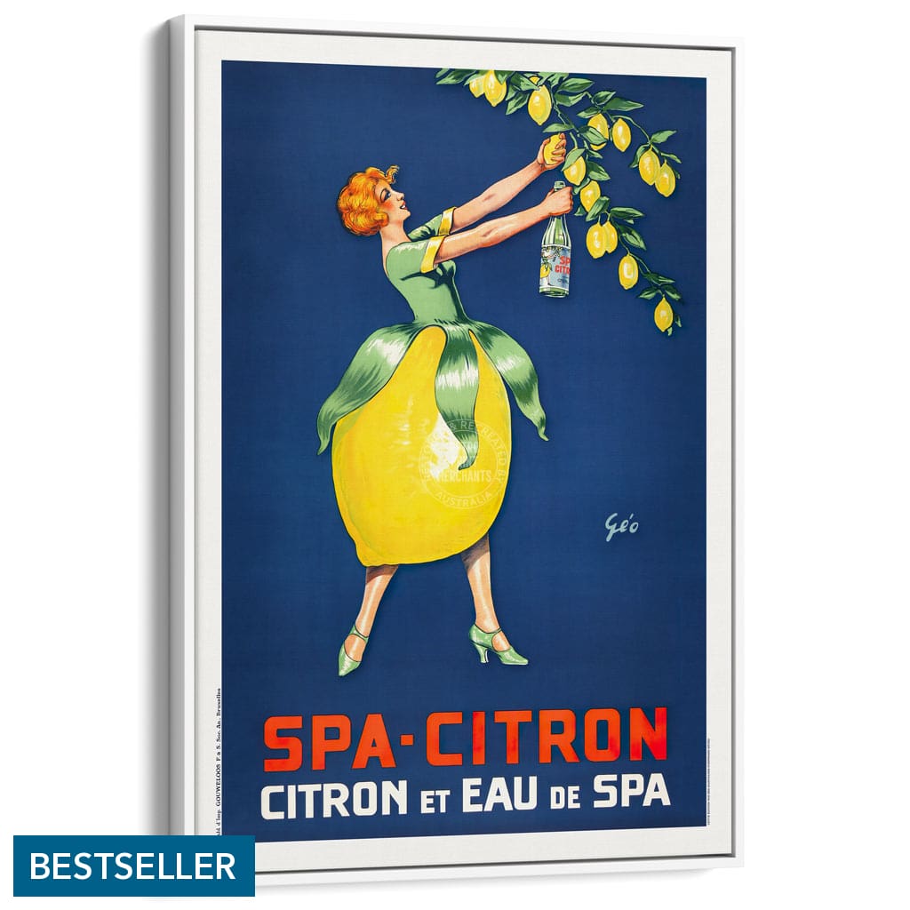 Spa Citron 1930 | Belgium A3 297 X 420Mm 11.7 16.5 Inches / Canvas Floating Frame - White Timber