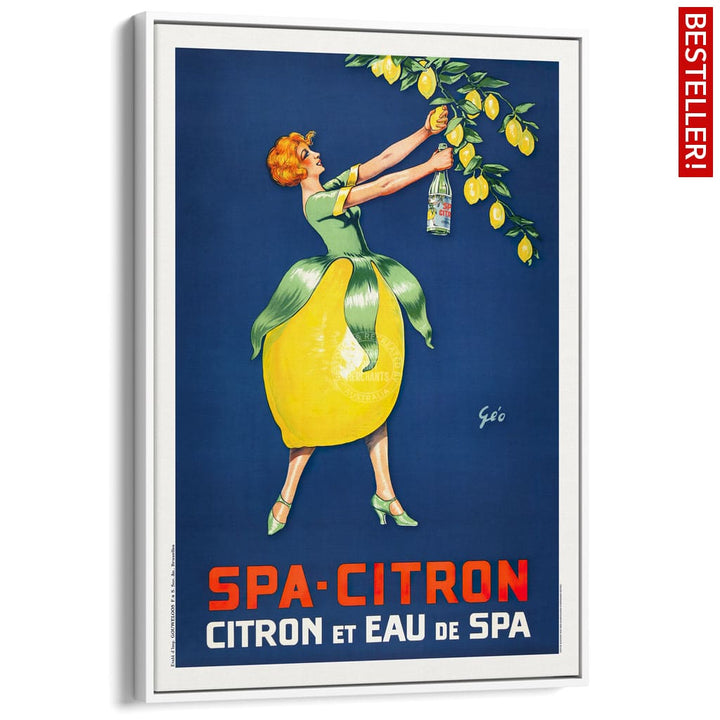 Spa Citron 1930 | Belgium A3 297 X 420Mm 11.7 16.5 Inches / Canvas Floating Frame - White Timber