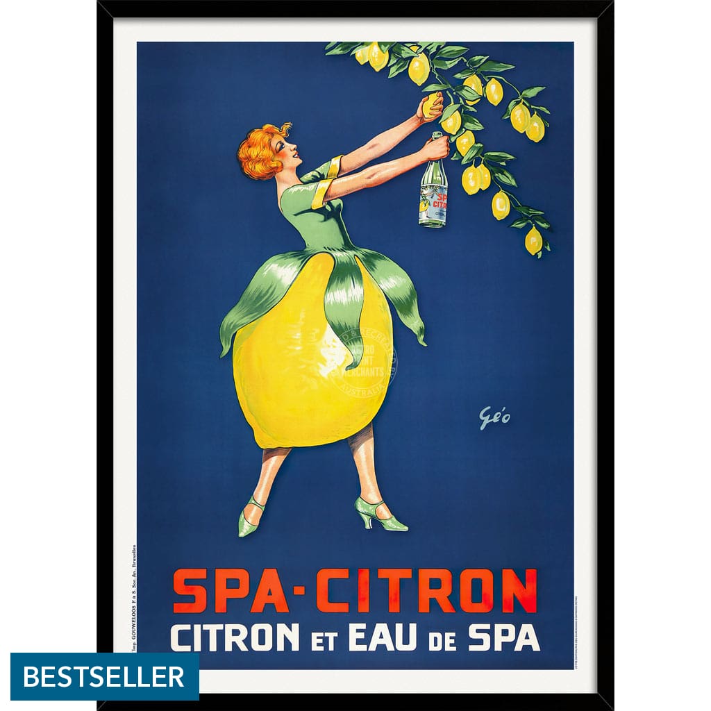Spa Citron 1930 | Belgium A3 297 X 420Mm 11.7 16.5 Inches / Framed Print - Black Timber Art