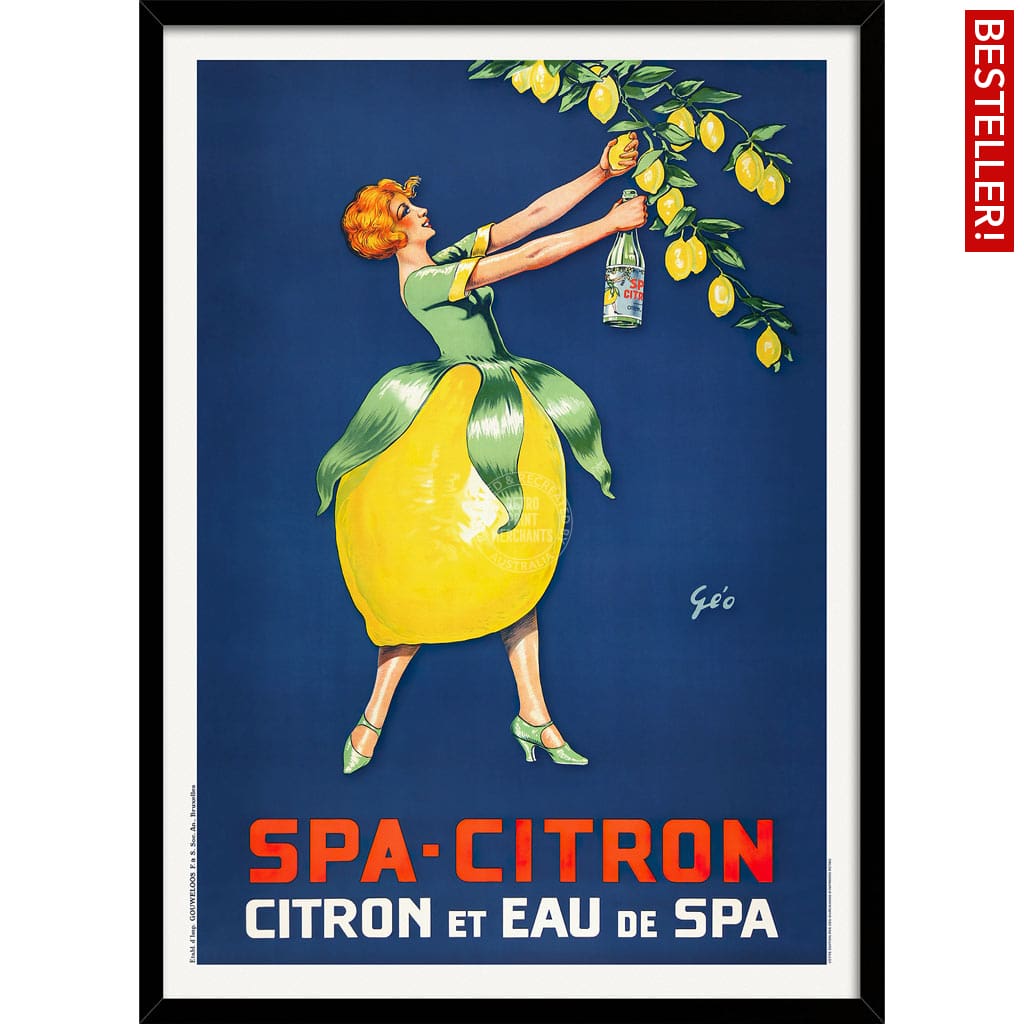 Spa Citron 1930 | Belgium A3 297 X 420Mm 11.7 16.5 Inches / Framed Print - Black Timber Art