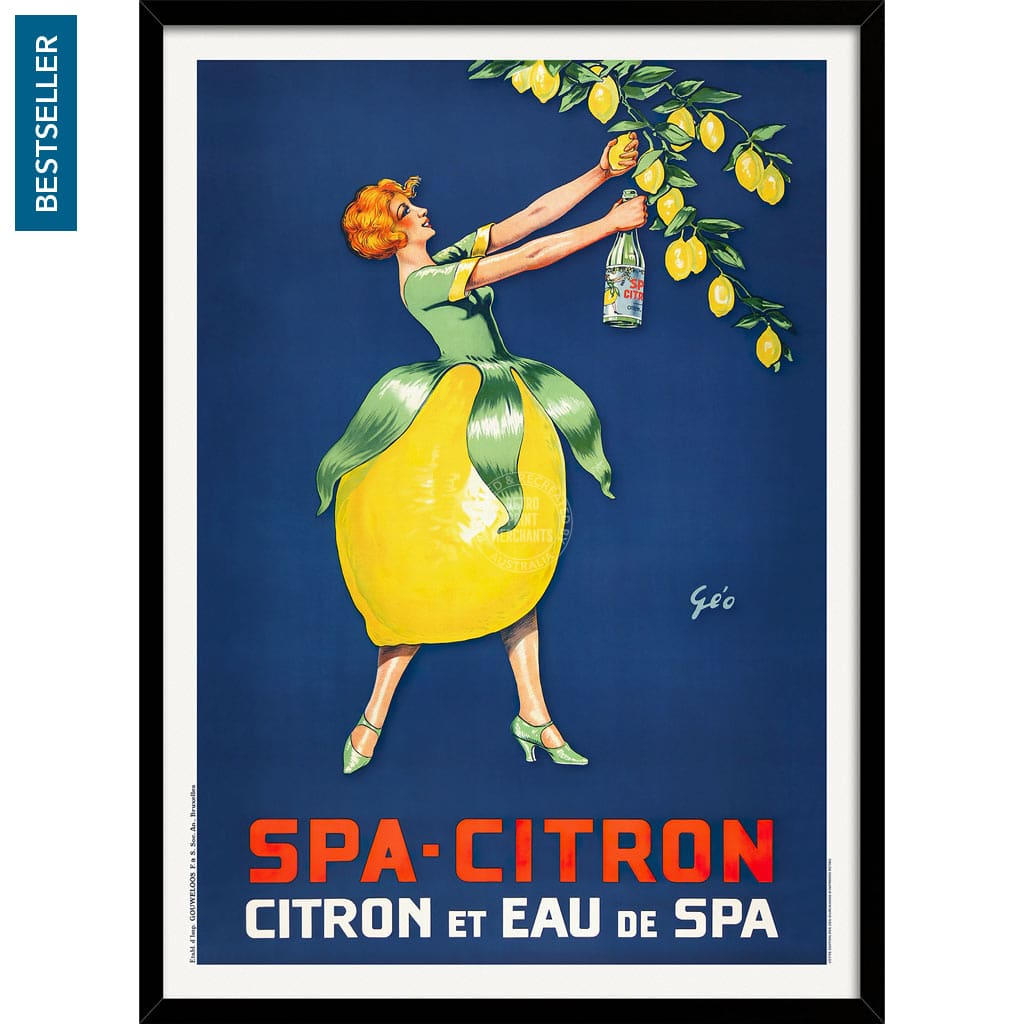 Spa Citron 1930 | Belgium A3 297 X 420Mm 11.7 16.5 Inches / Framed Print - Black Timber Art
