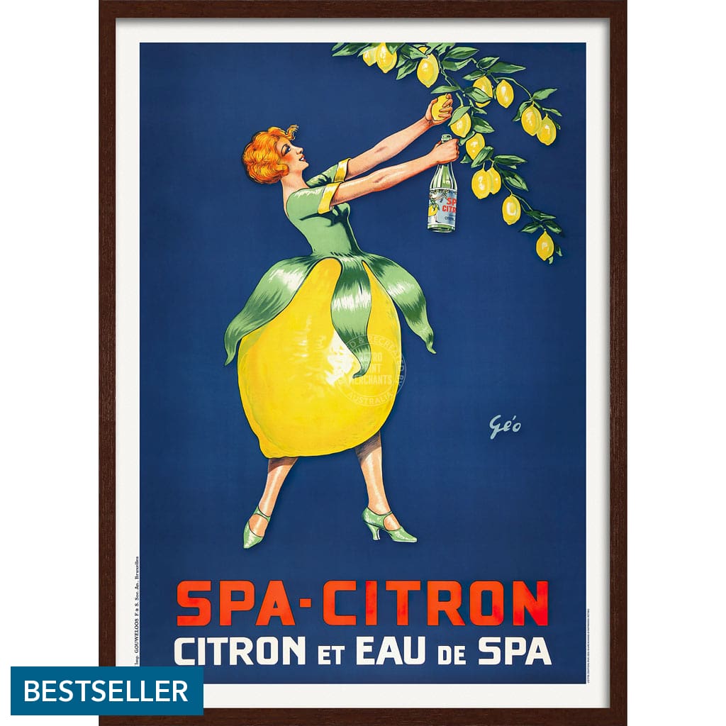 Spa Citron 1930 | Belgium A3 297 X 420Mm 11.7 16.5 Inches / Framed Print - Dark Oak Timber Art