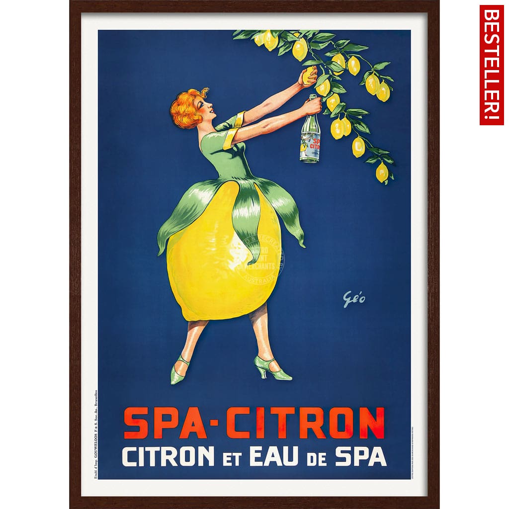 Spa Citron 1930 | Belgium A3 297 X 420Mm 11.7 16.5 Inches / Framed Print - Dark Oak Timber Art