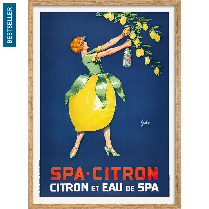 Spa Citron 1930 | Belgium A3 297 X 420Mm 11.7 16.5 Inches / Framed Print - Natural Oak Timber Art