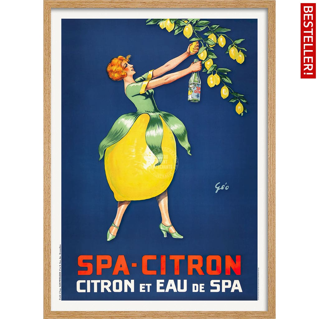 Spa Citron 1930 | Belgium A3 297 X 420Mm 11.7 16.5 Inches / Framed Print - Natural Oak Timber Art