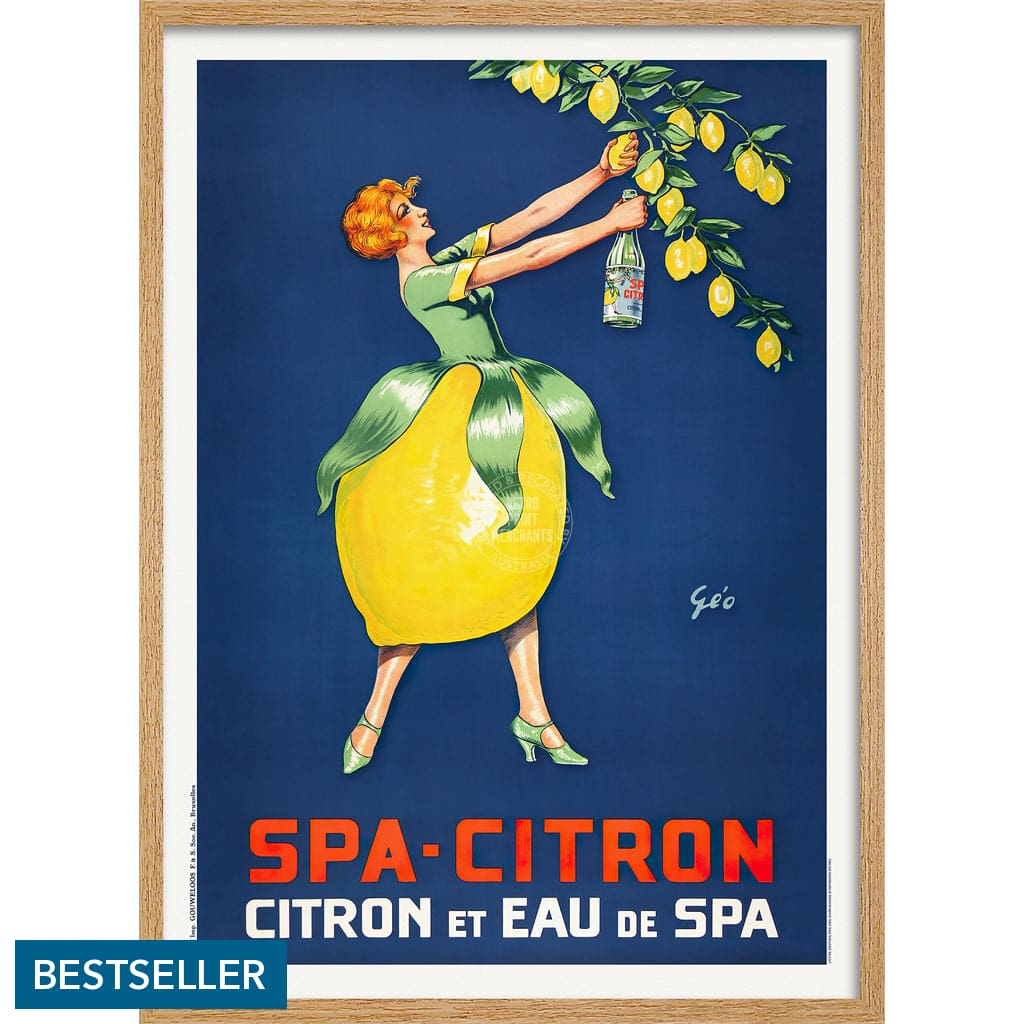 Spa Citron 1930 | Belgium A3 297 X 420Mm 11.7 16.5 Inches / Framed Print - Natural Oak Timber Art