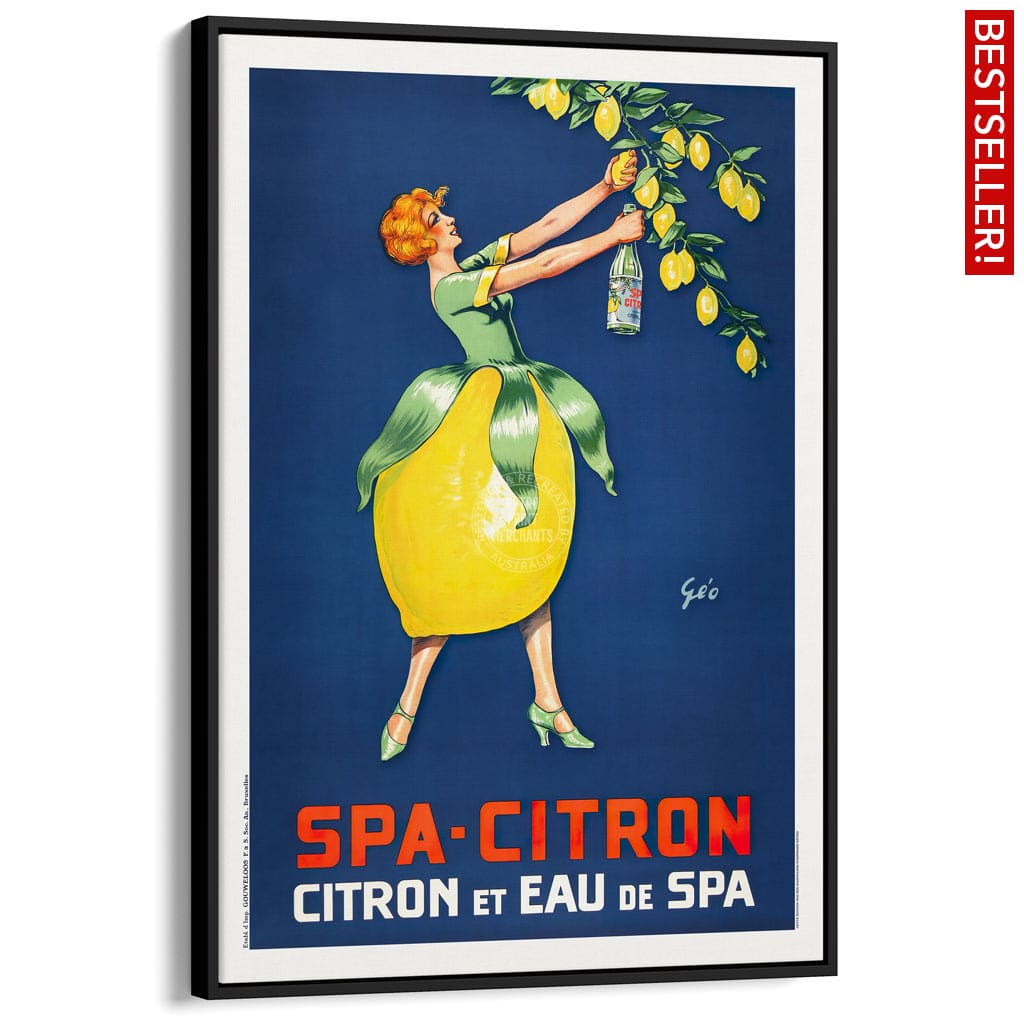 Spa Citron 1930 | Belgium A3 297 X 420Mm 11.7 16.5 Inches / Canvas Floating Frame - Black Timber
