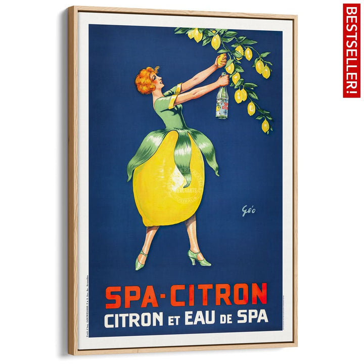 Spa Citron 1930 | Belgium A3 297 X 420Mm 11.7 16.5 Inches / Canvas Floating Frame - Natural Oak