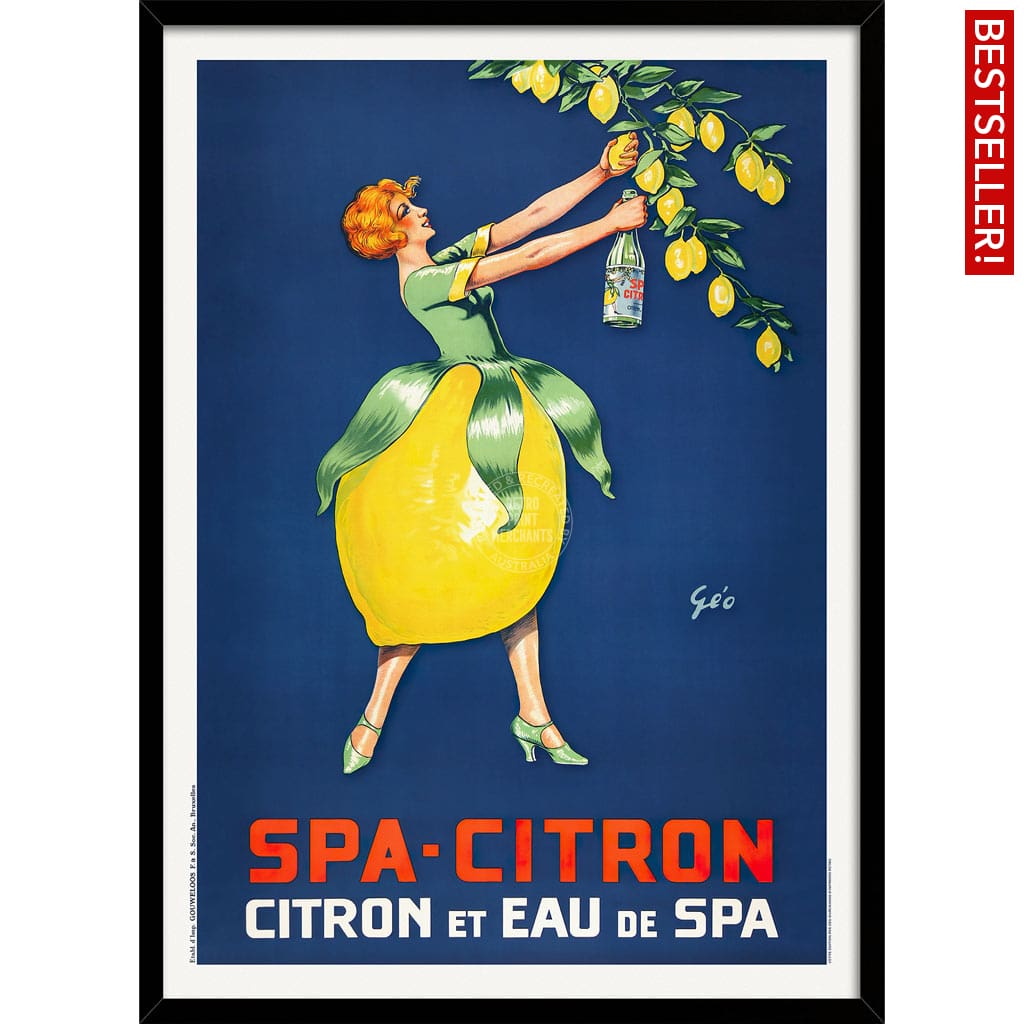 Spa Citron 1930 | Belgium A3 297 X 420Mm 11.7 16.5 Inches / Framed Print - Black Timber Art