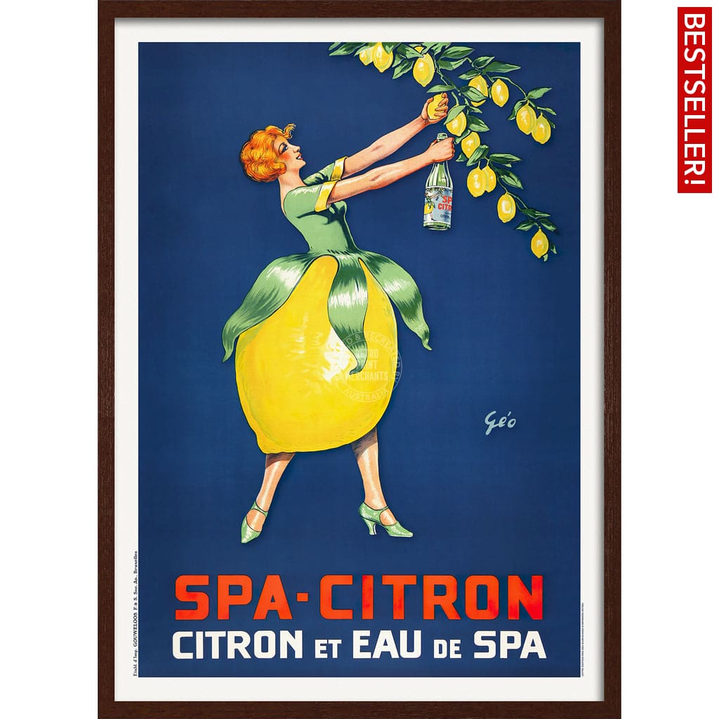 Spa Citron 1930 | Belgium A3 297 X 420Mm 11.7 16.5 Inches / Framed Print - Dark Oak Timber Art