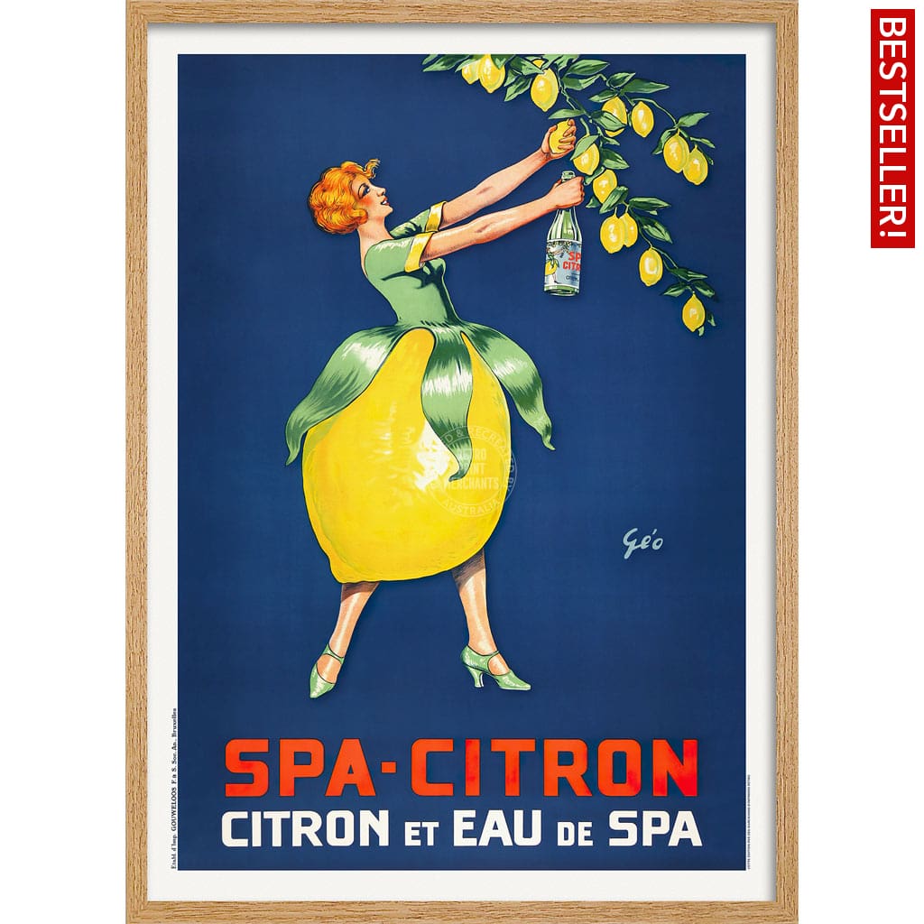Spa Citron 1930 | Belgium A3 297 X 420Mm 11.7 16.5 Inches / Framed Print - Natural Oak Timber Art