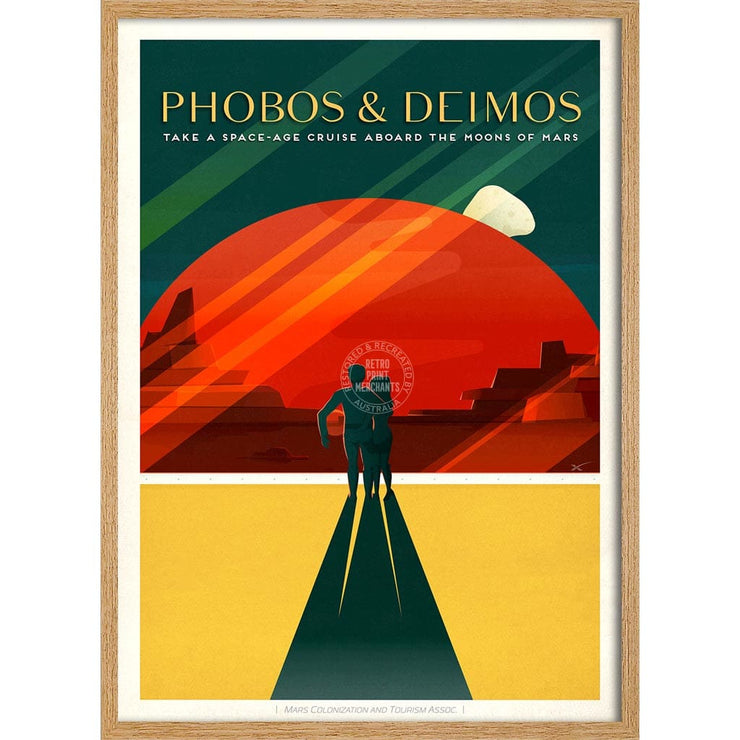 Spacex Mars Phobos & Deimos | Usa 422Mm X 295Mm 16.6 11.6 A3 / Natural Oak Print Art