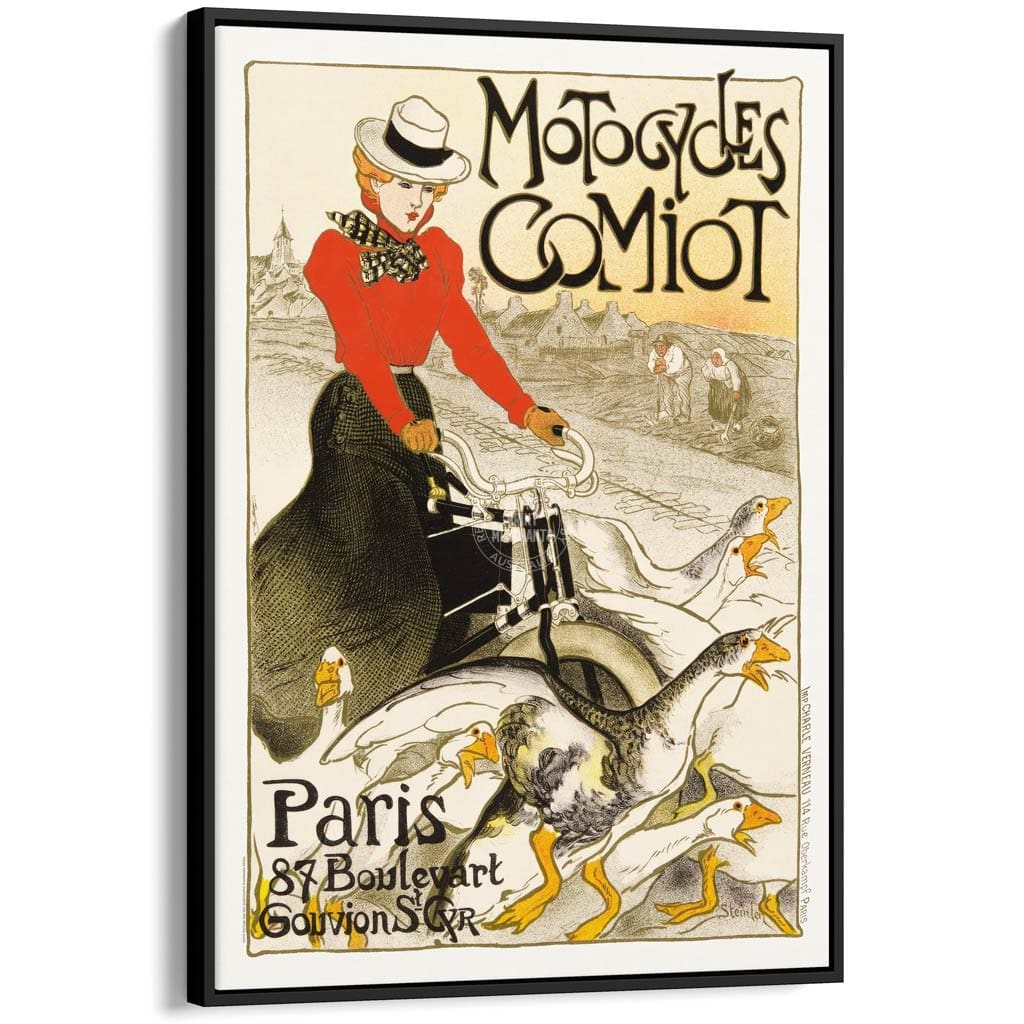 Steinlen Comiot Geese | France A4 210 X 297Mm 8.3 11.7 Inches / Canvas Floating Frame: Black Timber