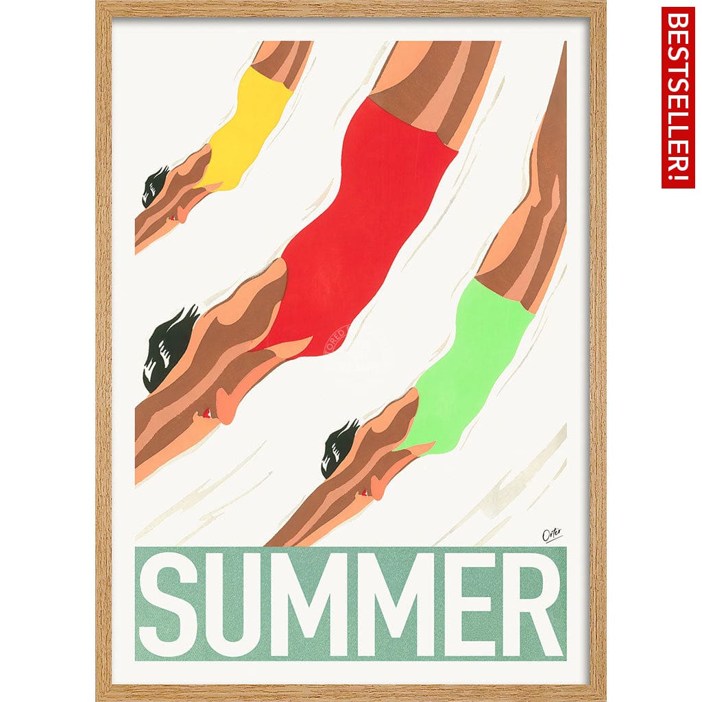 Summer | Worldwide A4 210 X 297Mm 8.3 11.7 Inches / Framed Print: Natural Oak Timber Print Art