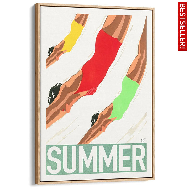 Summer | Worldwide A4 210 X 297Mm 8.3 11.7 Inches / Canvas Floating Frame: Natural Oak Timber Print