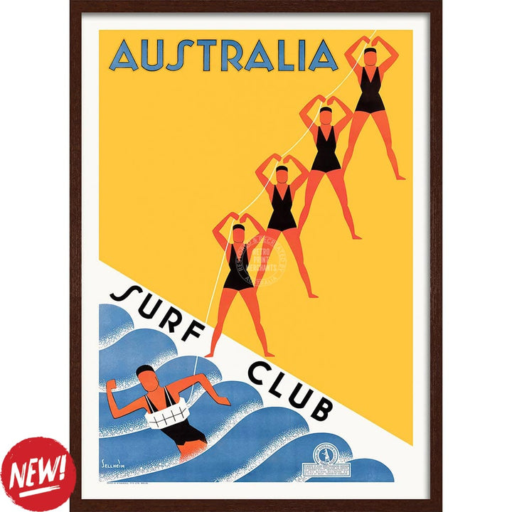 Surf Club 1936 | Australia A3 297 X 420Mm 11.7 16.5 Inches / Framed Print: Chocolate Oak Timber