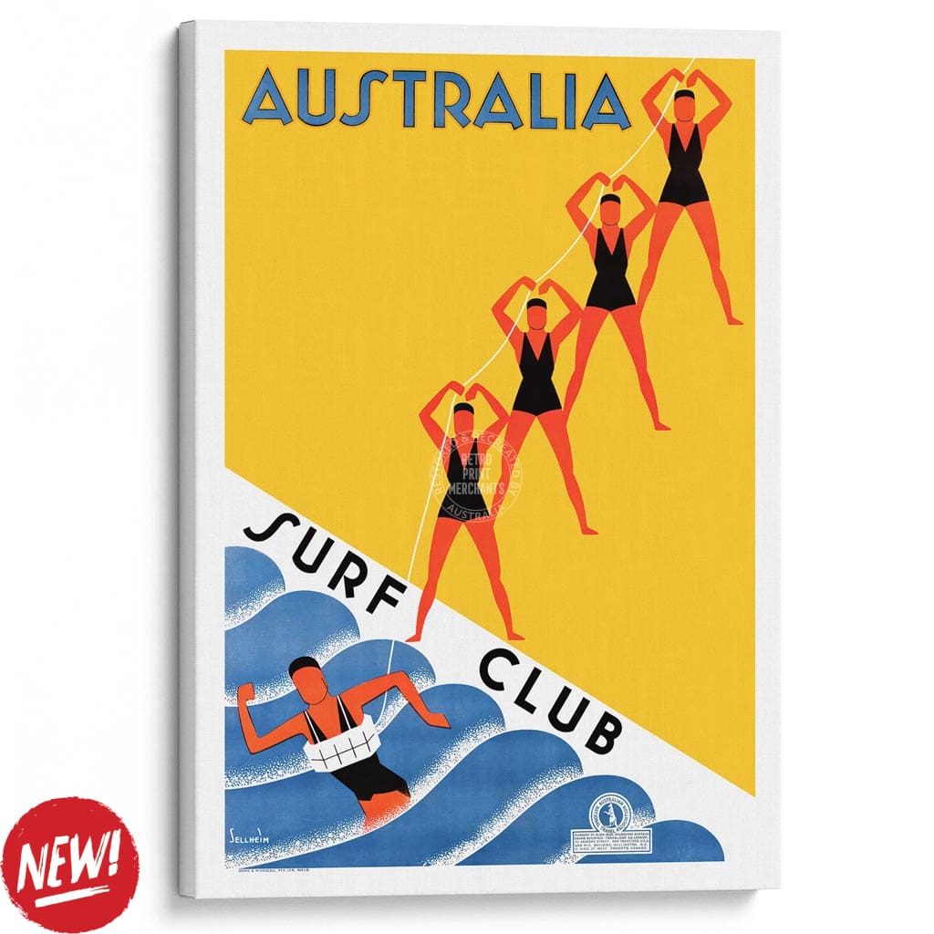 Surf Club 1936 | Australia A3 297 X 420Mm 11.7 16.5 Inches / Stretched Canvas Print Art