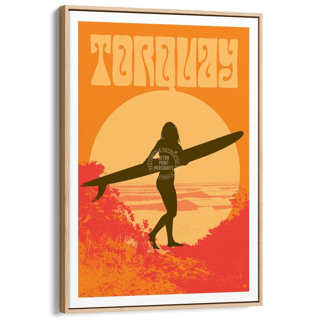 Surf Torquay | Australia A3 297 X 420Mm 11.7 16.5 Inches / Canvas Floating Frame - Natural Oak