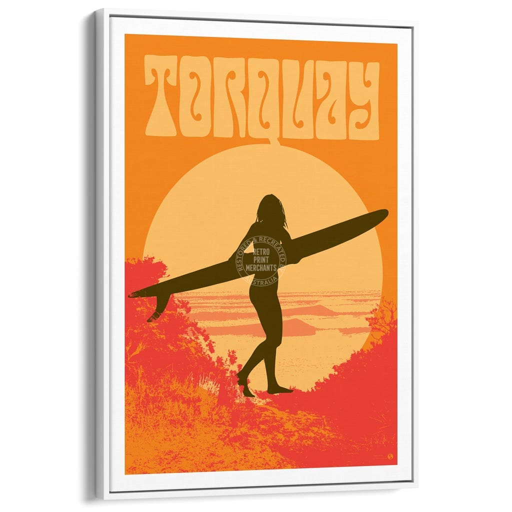 Surf Torquay | Australia A3 297 X 420Mm 11.7 16.5 Inches / Canvas Floating Frame - White Timber