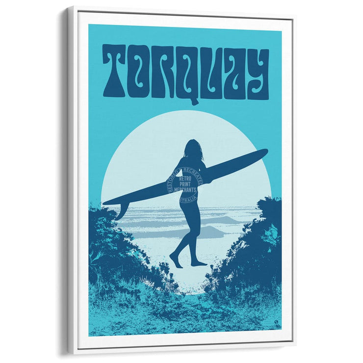 Surf Torquay | Australia A3 297 X 420Mm 11.7 16.5 Inches / Canvas Floating Frame - White Timber