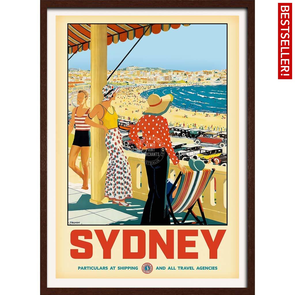 Sydney Bondi Beach | Australia 422Mm X 295Mm 16.6 11.6 A3 / Dark Oak Print Art