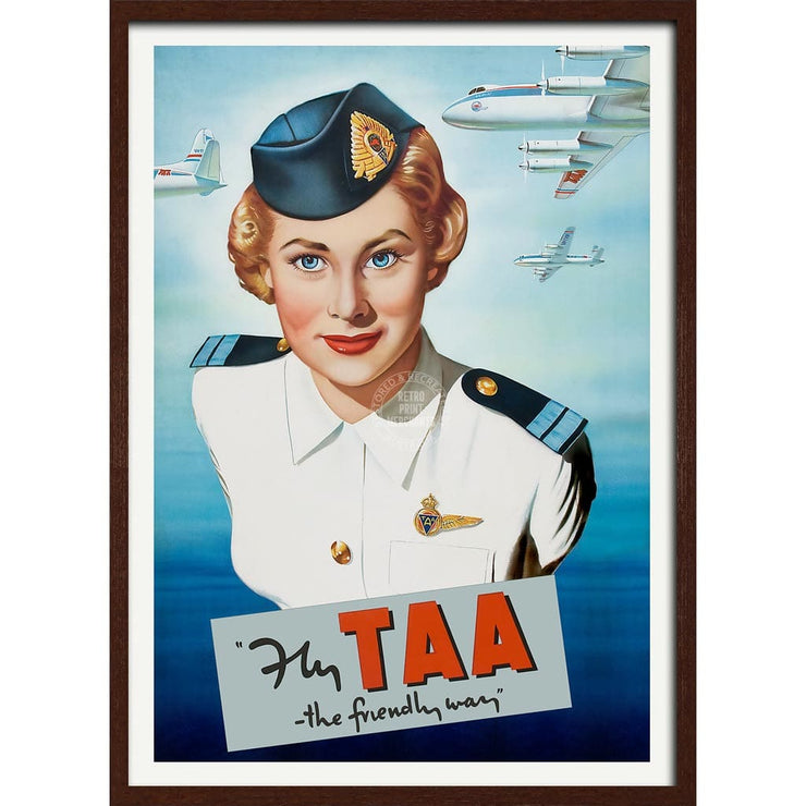 Taa Airline | Australia 422Mm X 295Mm 16.6 11.6 A3 / Dark Oak Print Art
