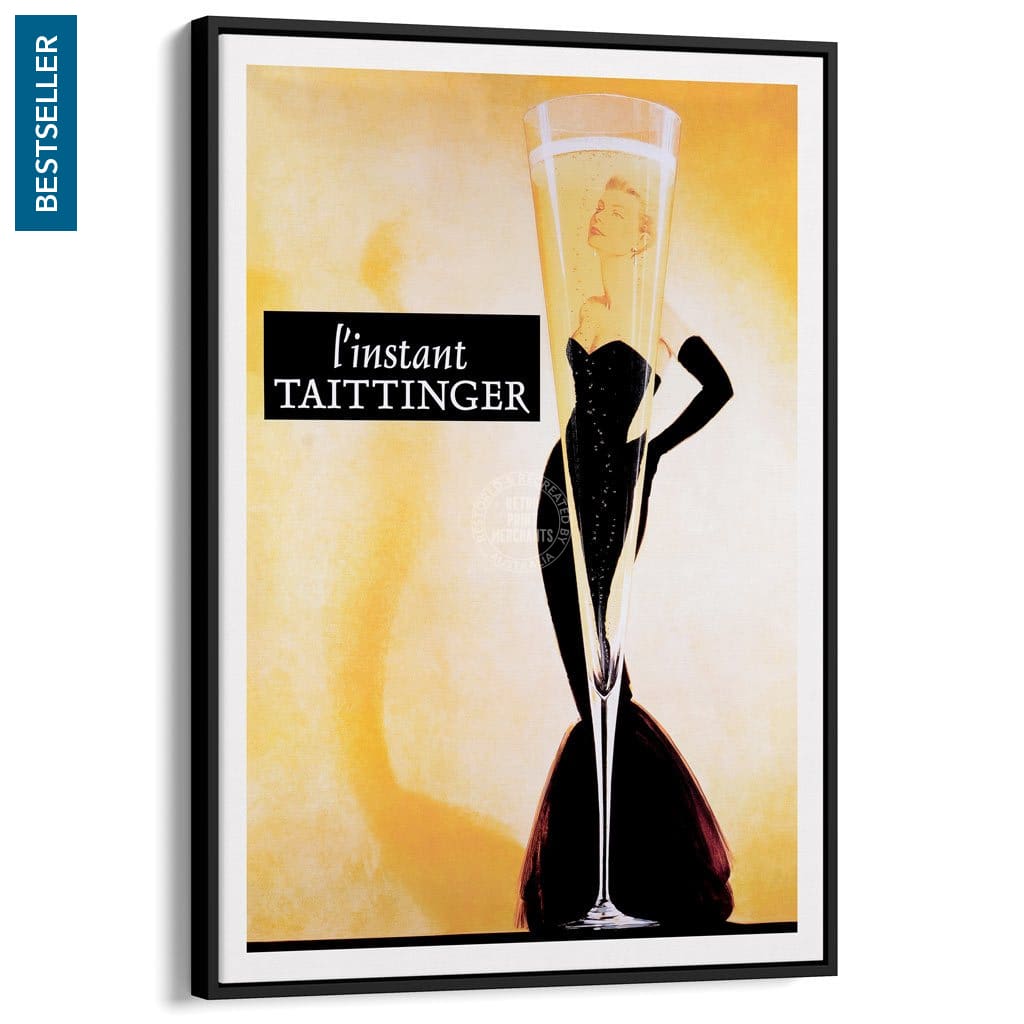 Taittinger Champagne | France A3 297 X 420Mm 11.7 16.5 Inches / Canvas Floating Frame - Black Timber