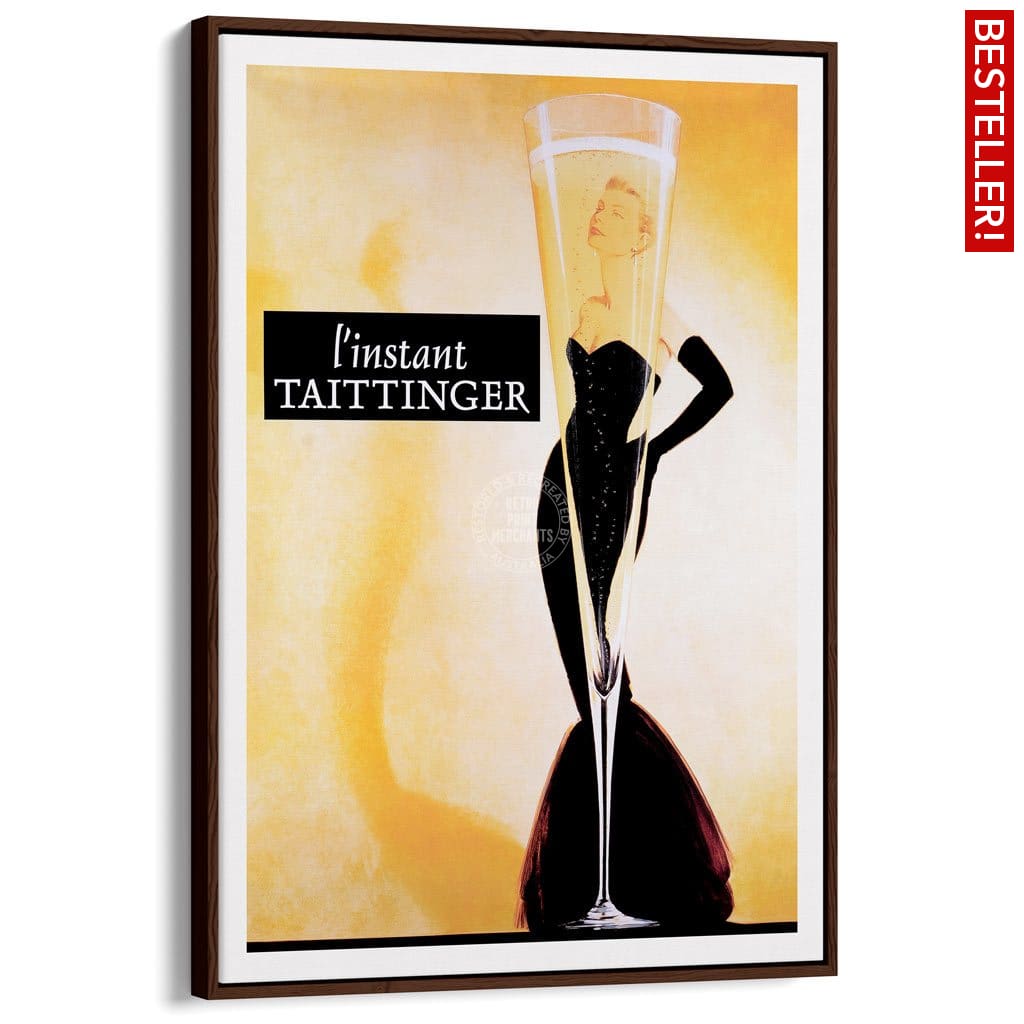 Taittinger Champagne | France A3 297 X 420Mm 11.7 16.5 Inches / Canvas Floating Frame - Dark Oak