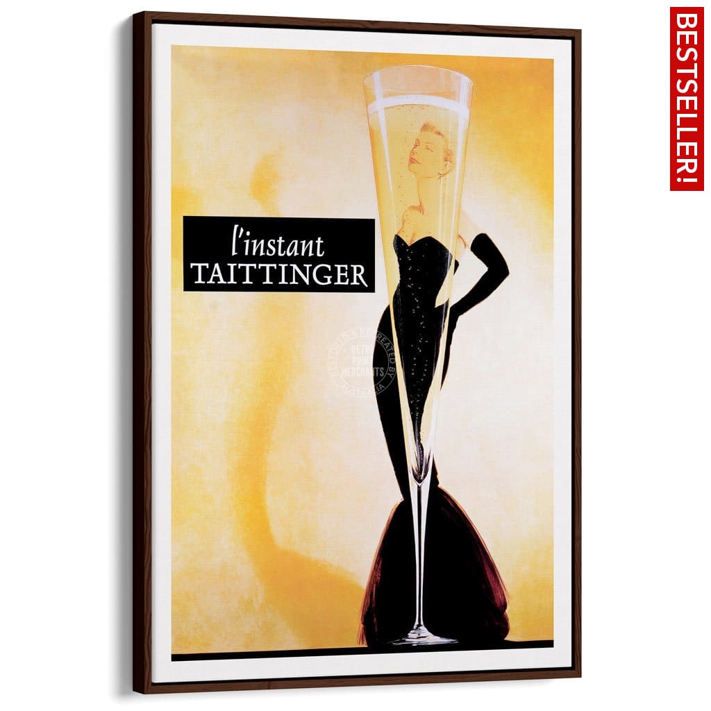 Taittinger Champagne | France A3 297 X 420Mm 11.7 16.5 Inches / Canvas Floating Frame - Dark Oak