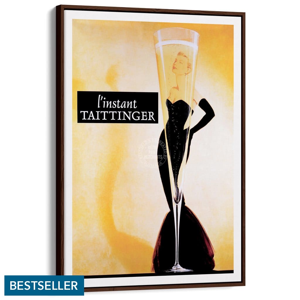 Taittinger Champagne | France A3 297 X 420Mm 11.7 16.5 Inches / Canvas Floating Frame - Dark Oak