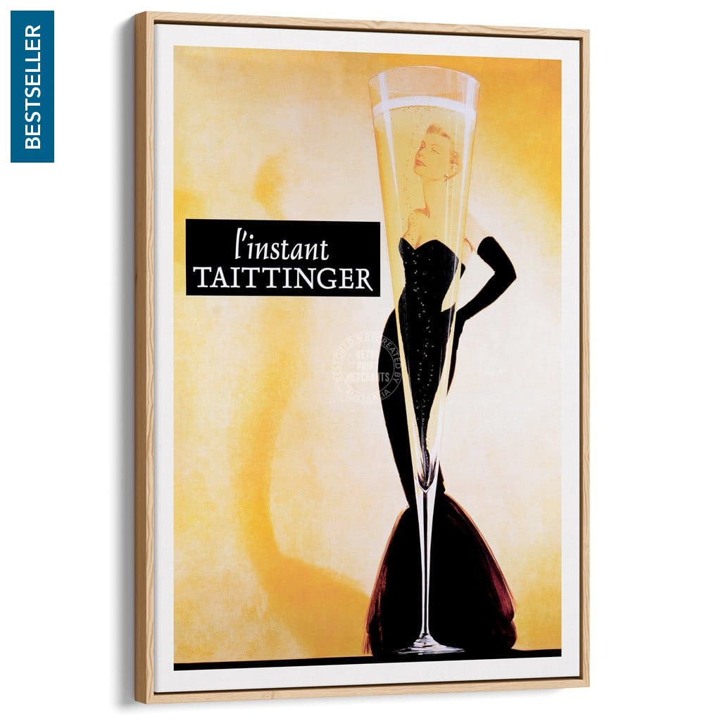 Taittinger Champagne | France A3 297 X 420Mm 11.7 16.5 Inches / Canvas Floating Frame - Natural Oak