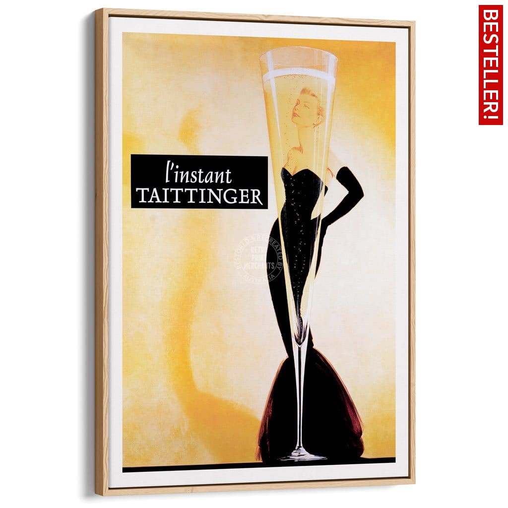 Taittinger Champagne | France A3 297 X 420Mm 11.7 16.5 Inches / Canvas Floating Frame - Natural Oak