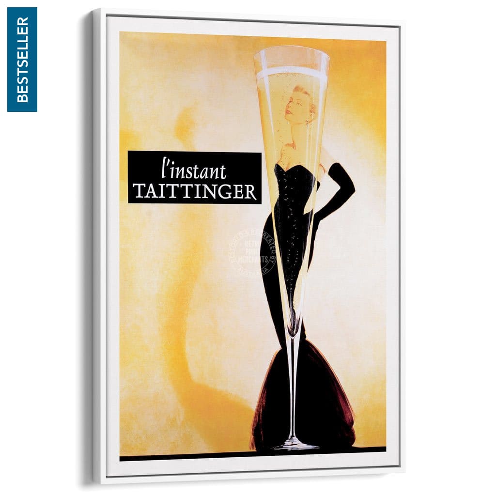Taittinger Champagne | France A3 297 X 420Mm 11.7 16.5 Inches / Canvas Floating Frame - White Timber