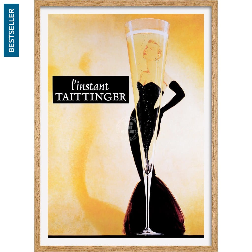 Taittinger Champagne | France A3 297 X 420Mm 11.7 16.5 Inches / Framed Print - Natural Oak Timber