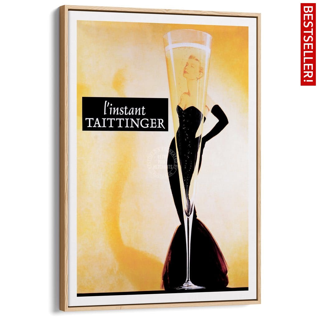 Taittinger Champagne | France A3 297 X 420Mm 11.7 16.5 Inches / Canvas Floating Frame - Natural Oak