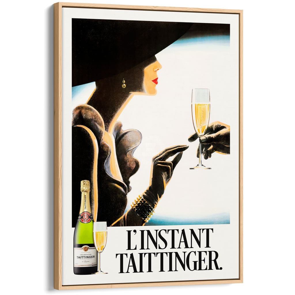 Taittinger Woman | France A4 210 X 297Mm 8.3 11.7 Inches / Canvas Floating Frame: Natural Oak Timber