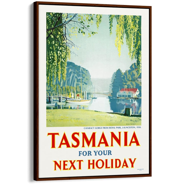 Tasmania | Australia A4 210 X 297Mm 8.3 11.7 Inches / Canvas Floating Frame: Chocolate Oak Timber