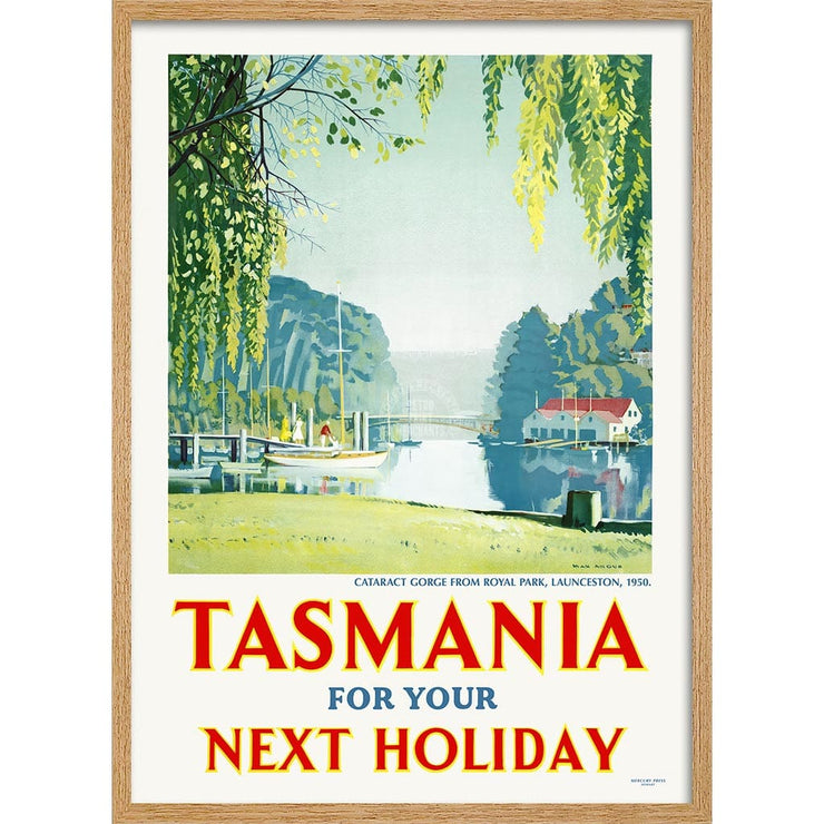 Tasmania | Australia A4 210 X 297Mm 8.3 11.7 Inches / Framed Print: Natural Oak Timber Print Art