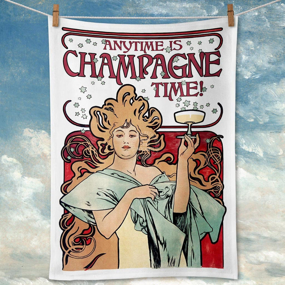 Linen Tea Towel | Anytime Is Champagne Time Linen Tea Towel