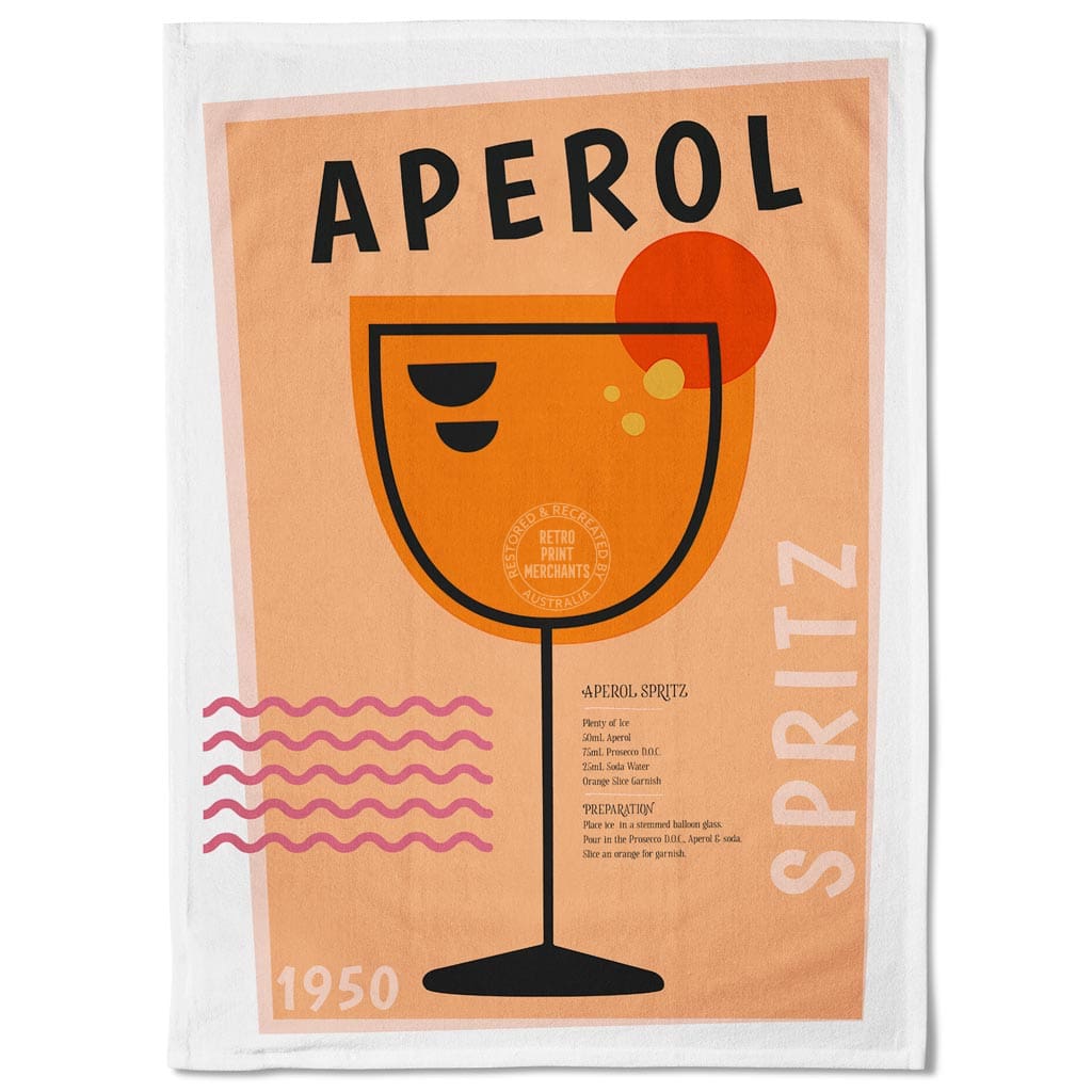 Linen Tea Towel | Aperol Spritz Cocktail Linen Tea Towel