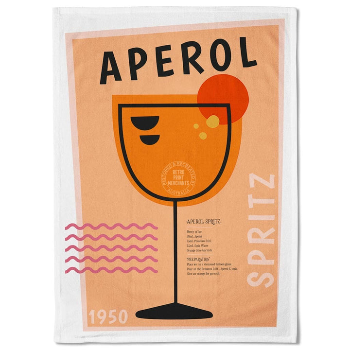 Linen Tea Towel | Aperol Spritz Cocktail Linen Tea Towel