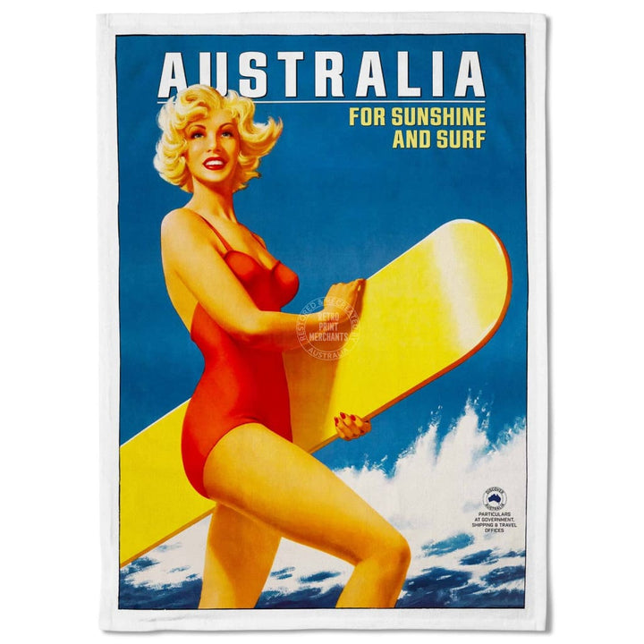 Linen Tea Towel | Australia Red Bathers Linen Tea Towel