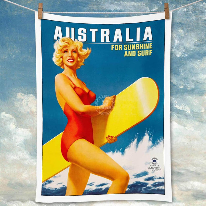 Linen Tea Towel | Australia Red Bathers Linen Tea Towel