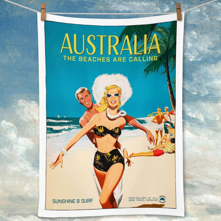 Linen Tea Towel | Australia Beaches Linen Tea Towel