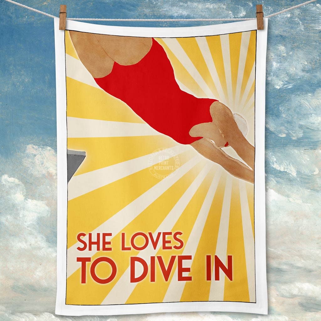 Linen Tea Towel | She Loves To Dive In Linen Tea Towel