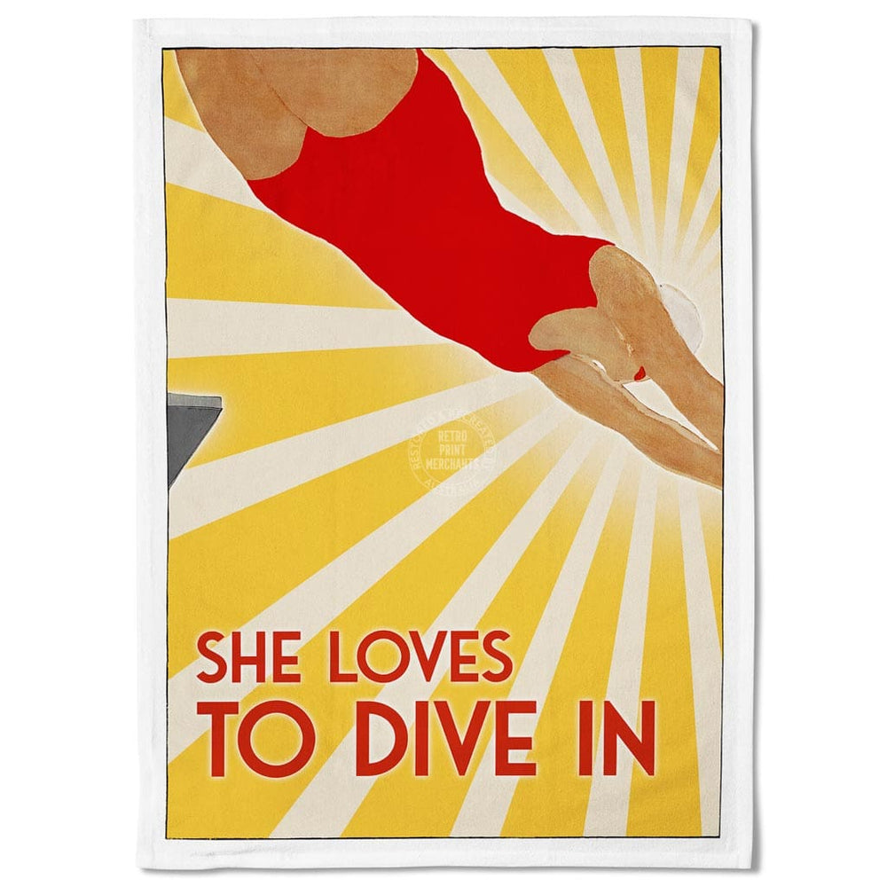 Linen Tea Towel | She Loves To Dive In Linen Tea Towel