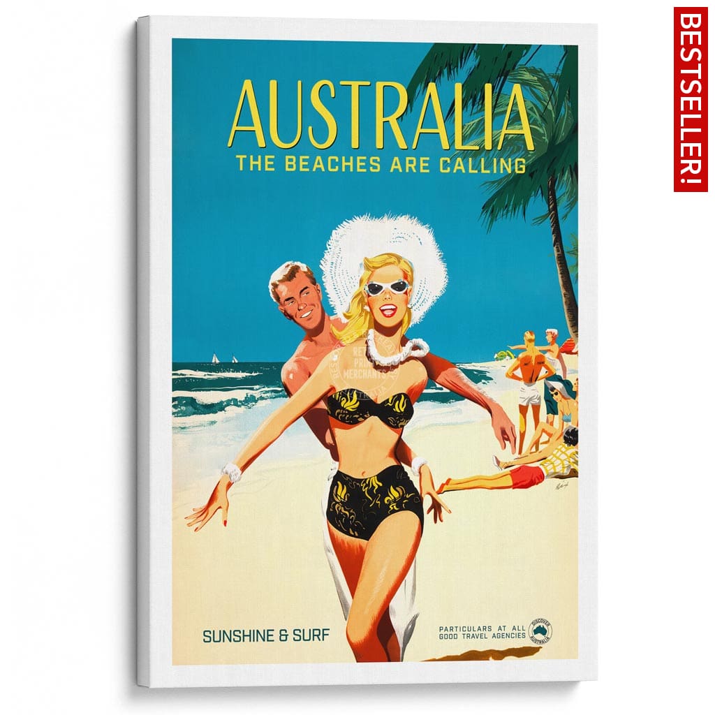 The Beaches Are Calling | Australia A3 297 X 420Mm 11.7 16.5 Inches / Stretched Canvas Print Art