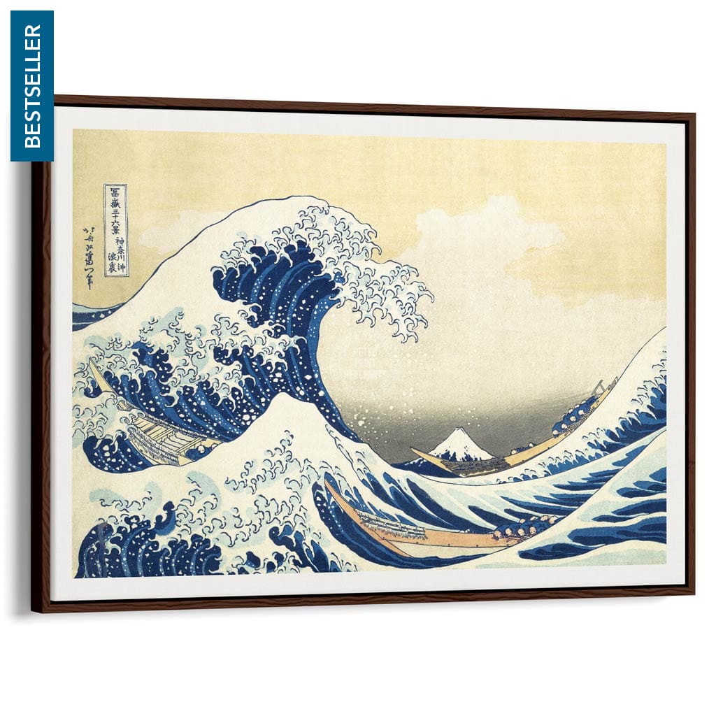 The Great Wave | Japan A4 210 X 297Mm 8.3 11.7 Inches / Canvas Floating Frame: Chocolate Oak Timber